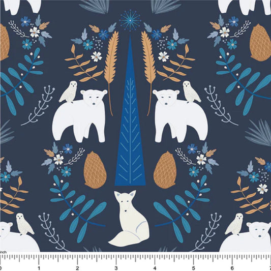 Bear Fox Owl Northern Quartz Anjana Simpson Ink Phoebe Fabrics 100% Quilters Cotton Fabric Fetish