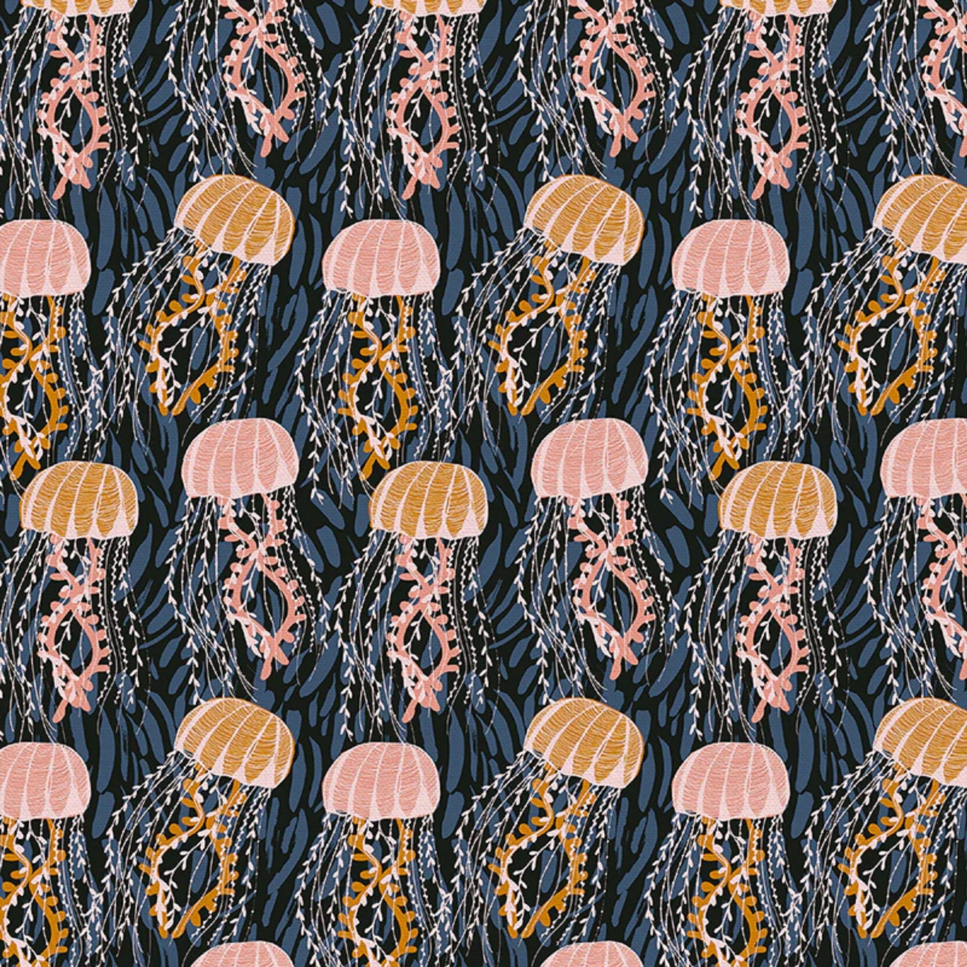 Jellyfish Navy Ocean Adventures Lisa Dolson Paintbrush Studio Fabric 100% Quilters Cotton Fabric Fetish