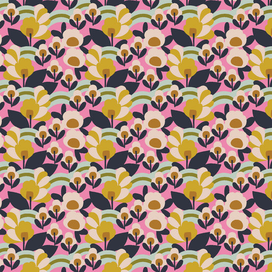 Adeline Pink Power Flowers for Madeline Megan Carter Cotton + Steel Quilters Cotton Fabric Fetish