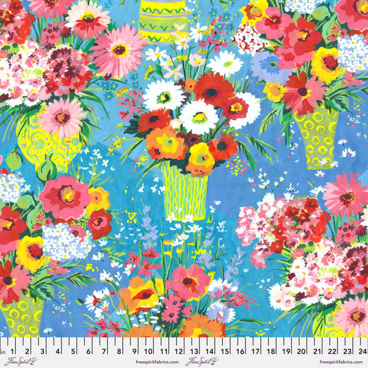 Sunday Table Blue Flowerfields Sarah Campbell Freespirit Fabrics 100% Quilters Cotton Fabric Fetish