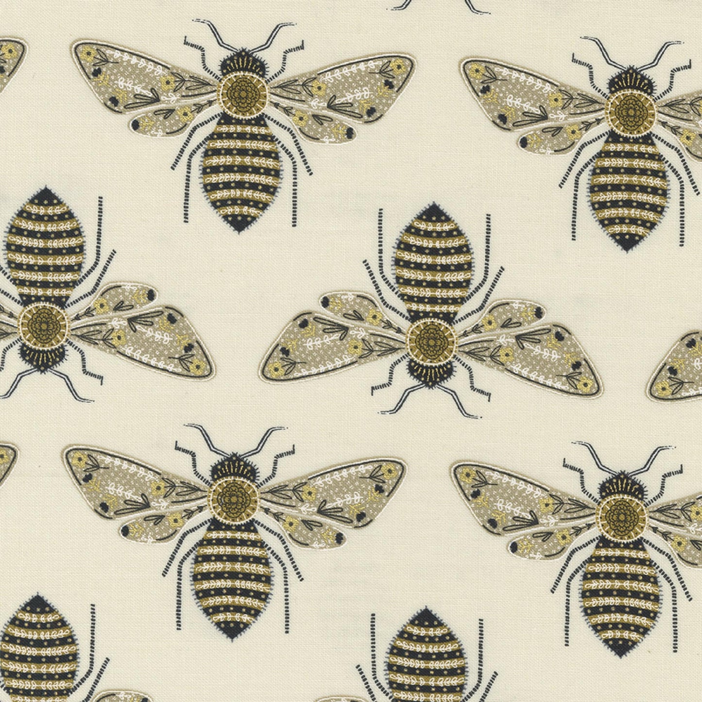 Bumble Bee Cloud Gold METALLIC Meadowmere Gingiber Moda 100% Quilters Cotton Fabric Fetish