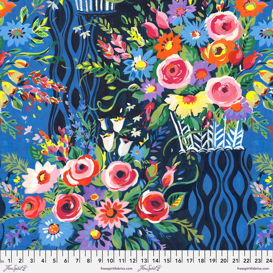 Celebration Blue Flowerfields Sarah Campbell Freespirit Fabrics 100% Quilters Cotton Fabric Fetish