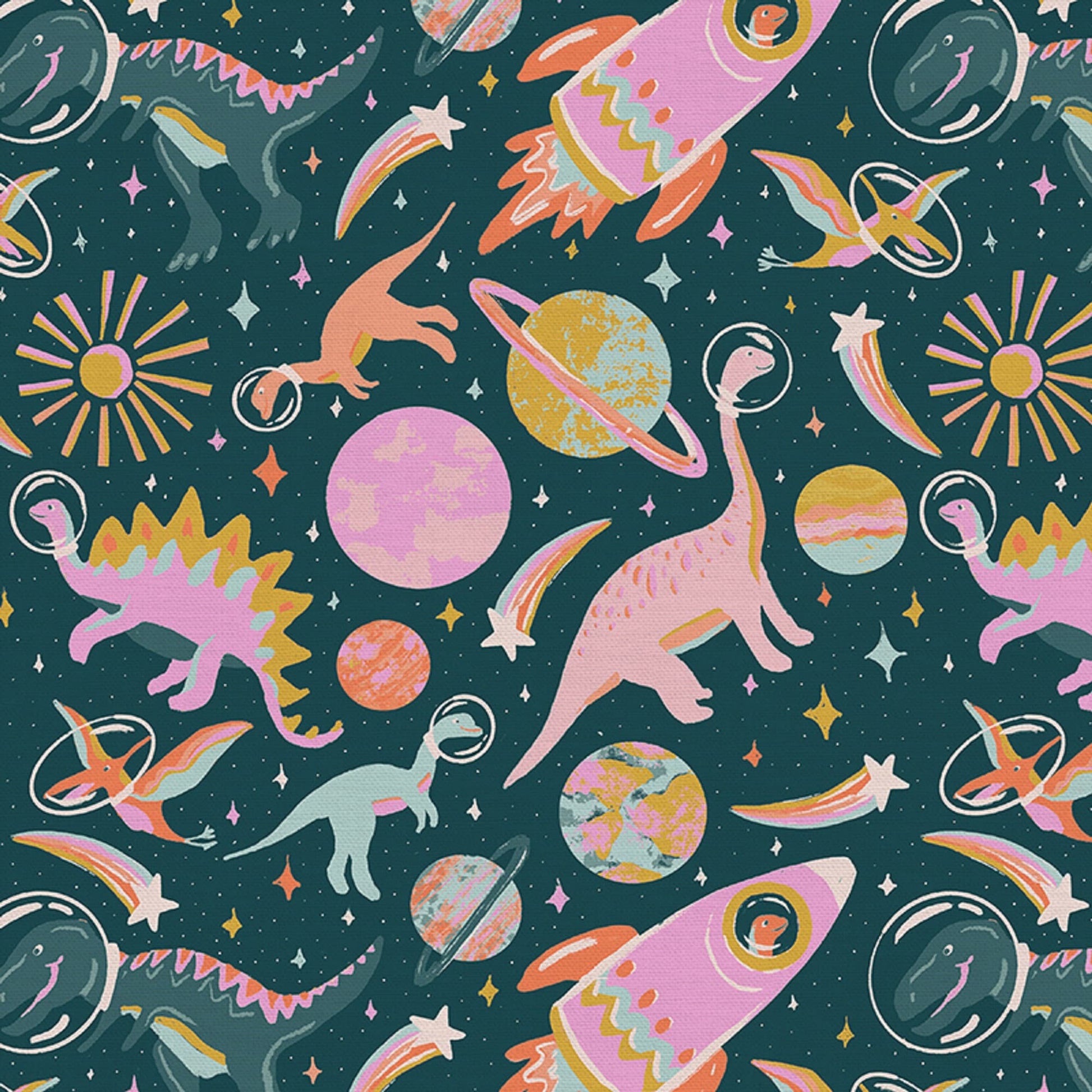 Dinos in Space Sweet Dino Daydreams Iris + Sea Paintbrush Studio Fabric 100% Quilters Cotton Fabric Fetish