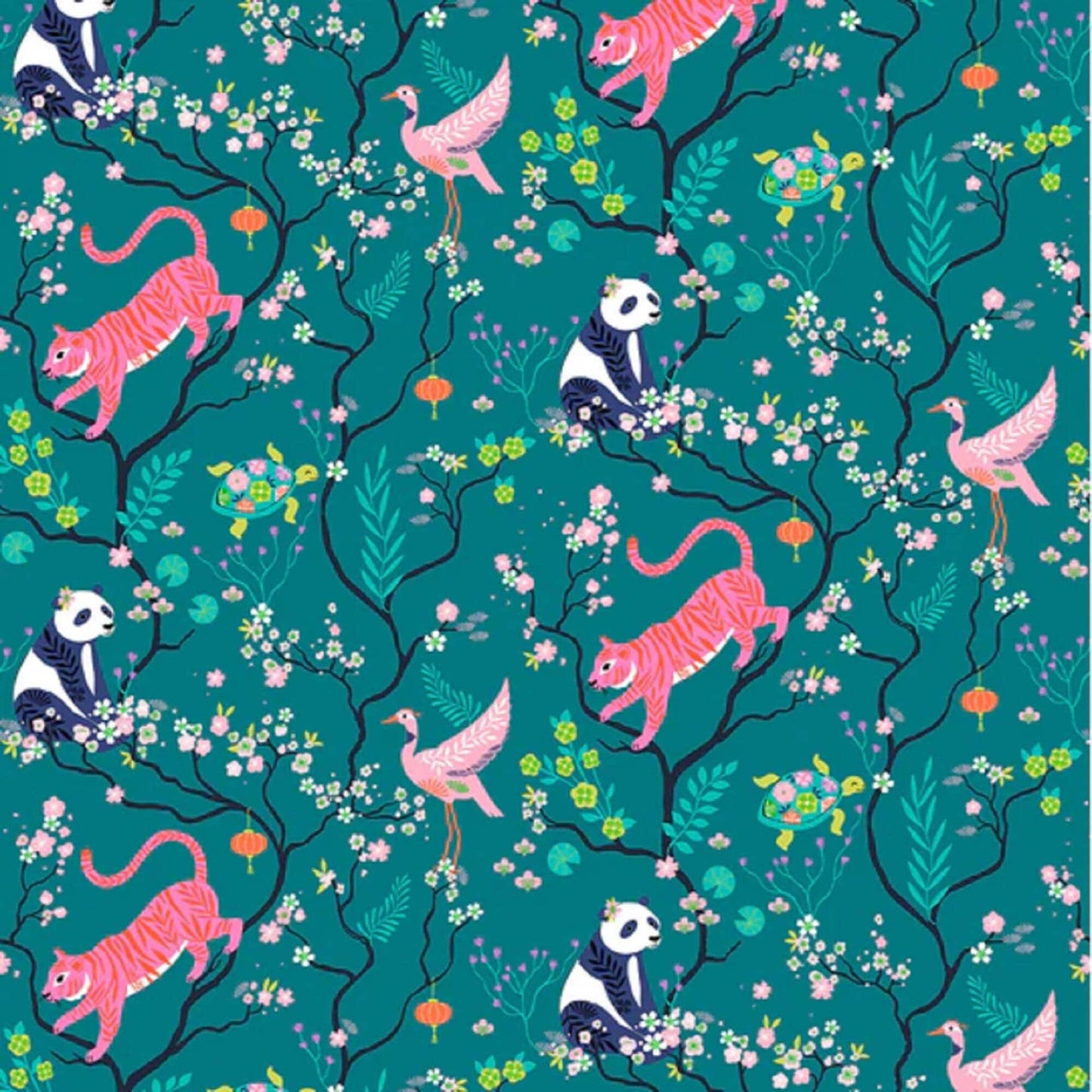 Animals Teal Blossom Days Bethan Janine Dashwood Studio Quilters Cotton Fabric Fetish