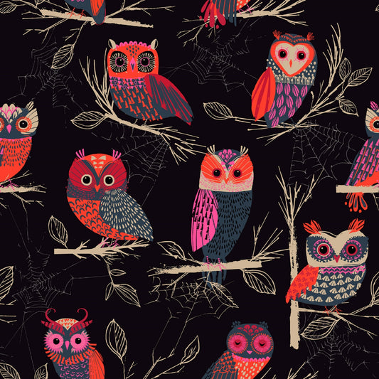 Owls Forest Whispers Helen Black Dashwood Studio Quilters Cotton FORW2275 Fabric Fetish