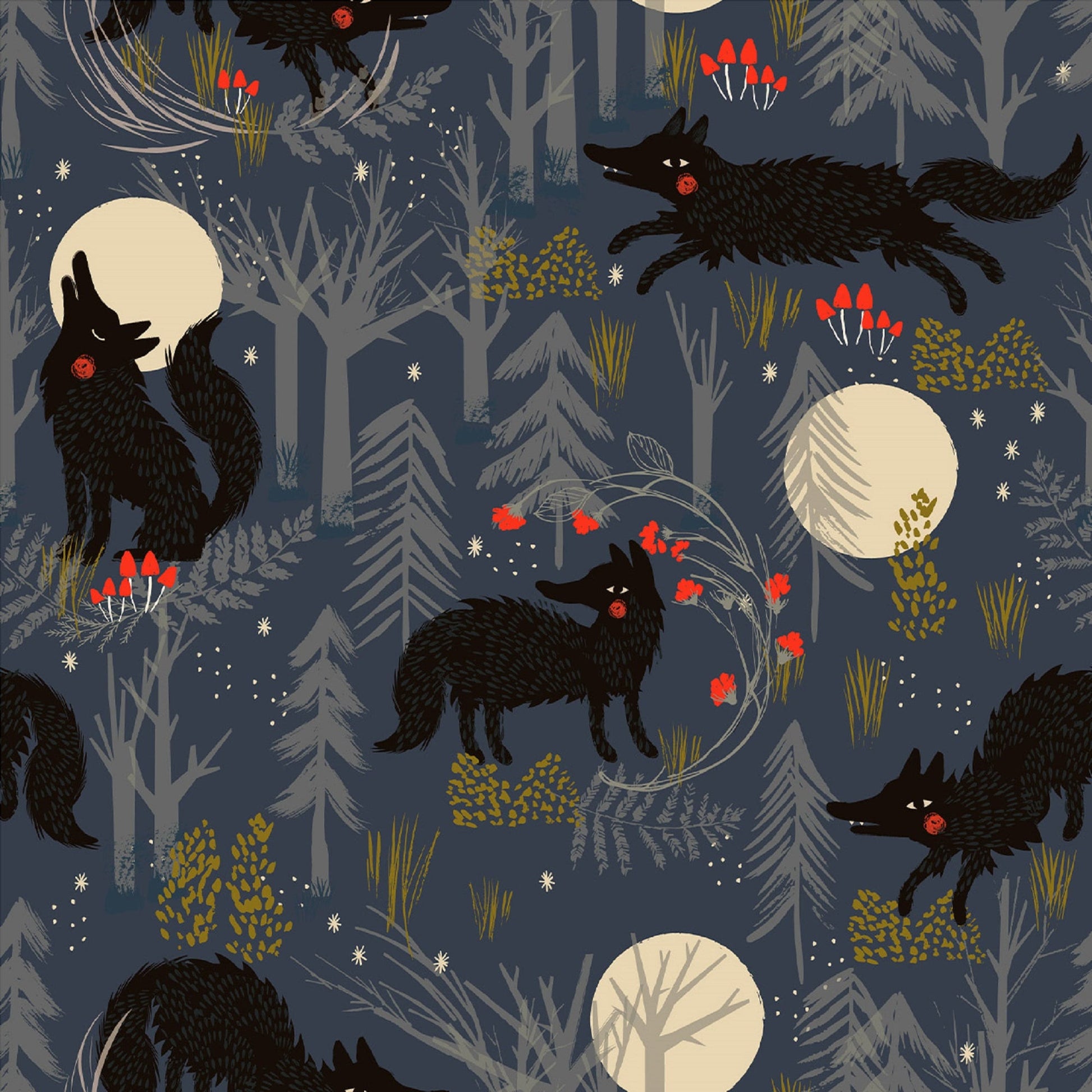 Howl at the Moon Forest Whispers Helen Black Dashwood Studio Quilters Cotton FORW2270 Fabric Fetish