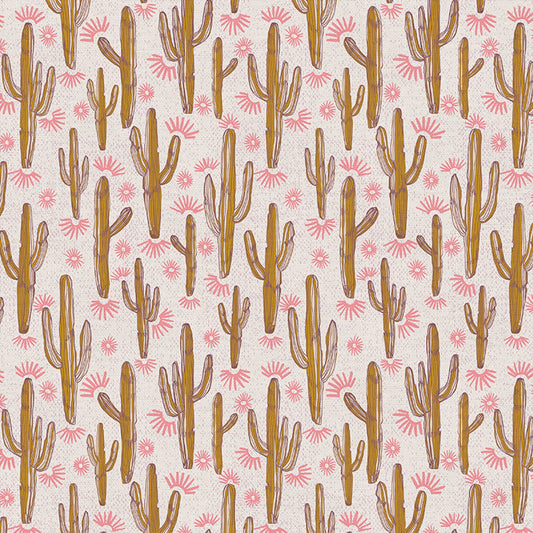 Dancing Saguaro Cactus Gold Pink Saguaro Searching Saltgrass Western Wildflower Studio Paintbrush Studio Fabric 100% Quilters Cotton Fabric Fetish