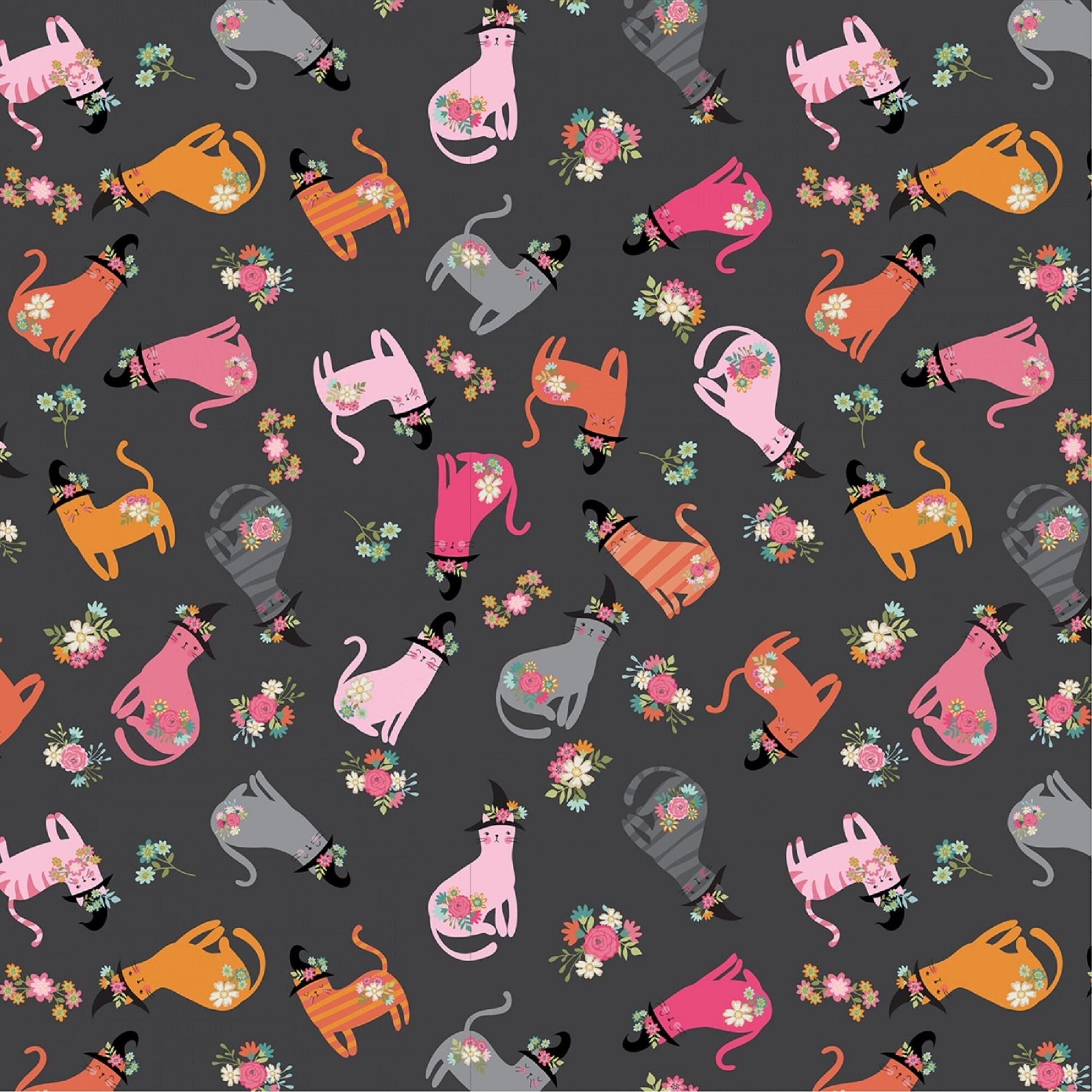 Cats in Hats Black Kitty Loves Candy Lori Woods Poppie Cotton Fabric 100% Quilters Cotton Fabric Fetish