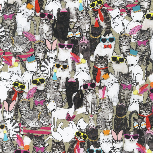 Cats Natural Fancypants World Art Group Robert Kaufman 100% cotton Fabric Fetish