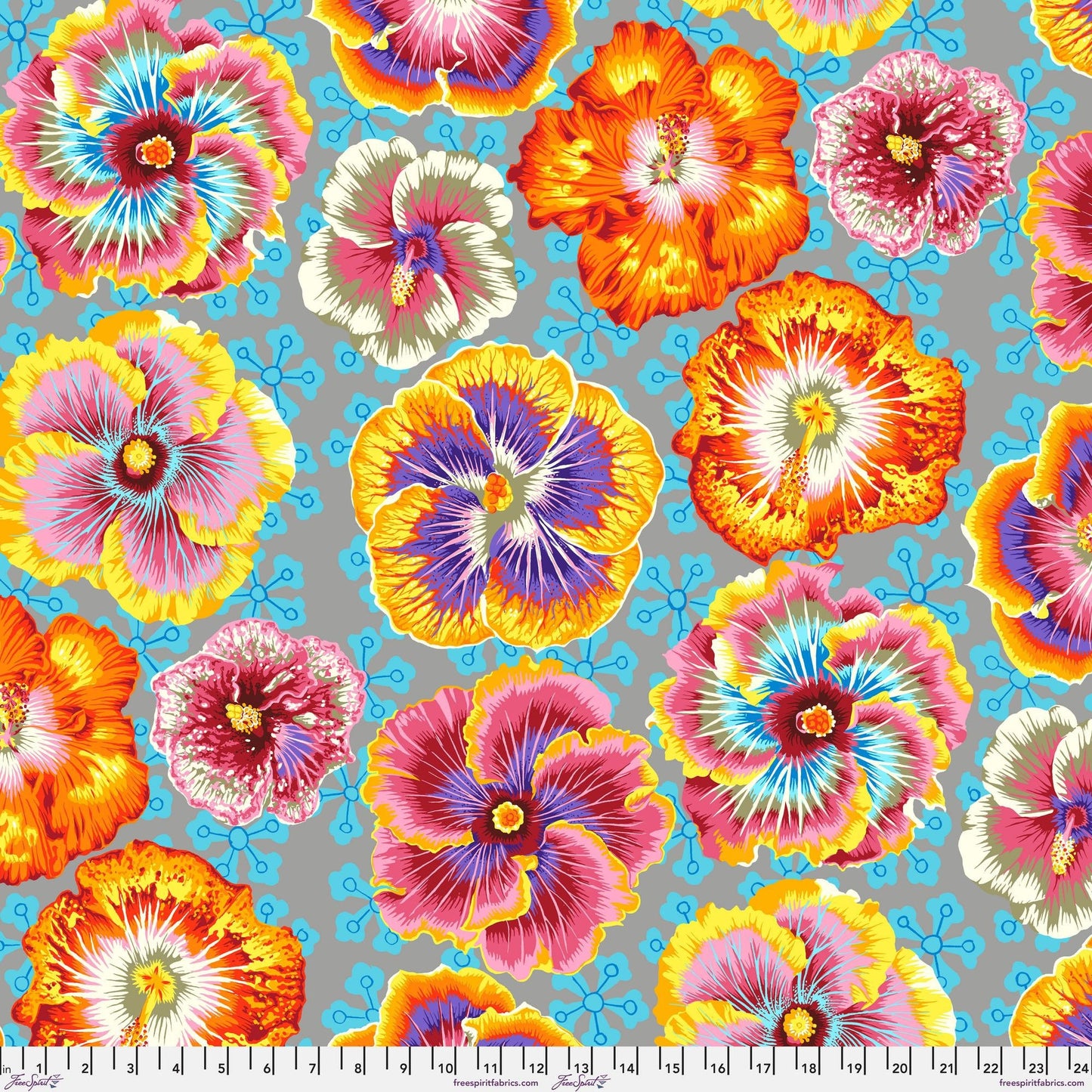 Floating Hibiscus Grey August 2023 Philip Jacobs Kaffe Fassett Collective 100% Quilters Cotton Fabric Fetish