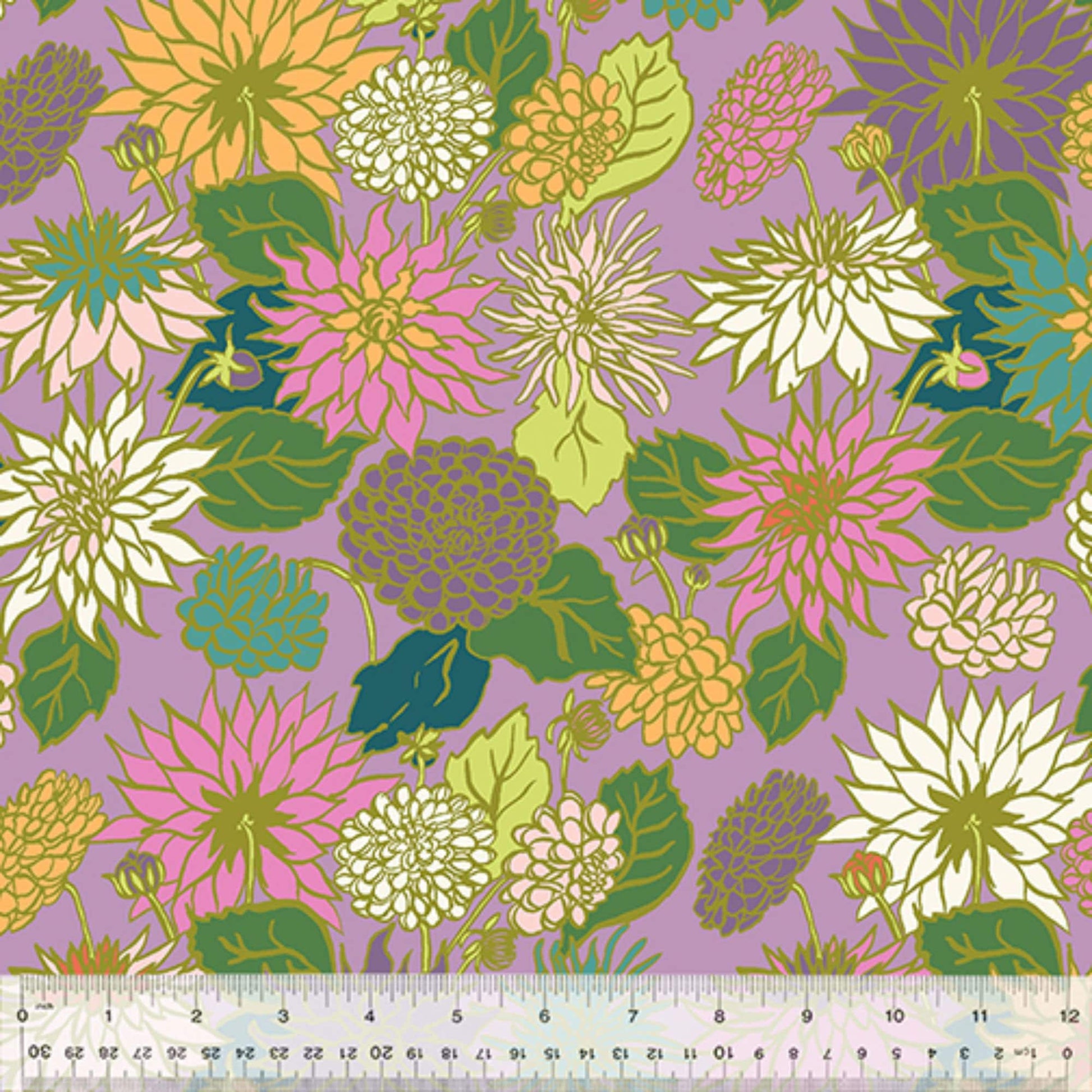 Dahlia Love Lilac ORGANIC In the Garden Jennifer Moore Windham Fabrics Organic Quilters Cotton Fabric Fetish