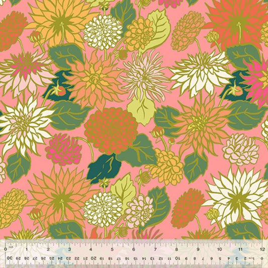Dahlia Love Petal ORGANIC In the Garden Jennifer Moore Windham Fabrics Organic Quilters Cotton Fabric Fetish