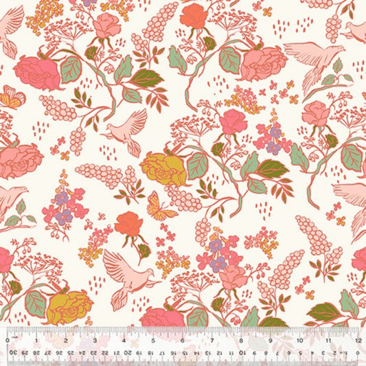 In the Garden Ivory ORGANIC In the Garden Jennifer Moore Windham Fabrics Organic Quilters Cotton Fabric Fetish