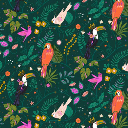 Tropical Birds Gold METALLIC Jungle Luxe Bethan Janine Dashwood Studio Quilters Cotton JLUXE2234 Fabric Fetish