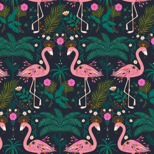 Flamingoes Gold METALLIC Jungle Luxe Bethan Janine Dashwood Studio Quilters Cotton JLUXE2237 Fabric Fetish