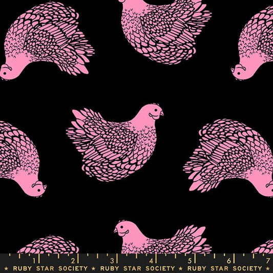 Pink Chicken Black Backyard Sarah Watts Ruby Star Society Moda 100% Cotton Quilting Fabric Yardage Fabric Fetish