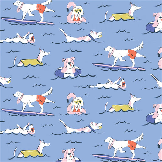 Doggie Dip Blue Dog Days of Summer Krissy Mast Cloud 9 ORGANIC Quilters Cotton Fabric Fetish