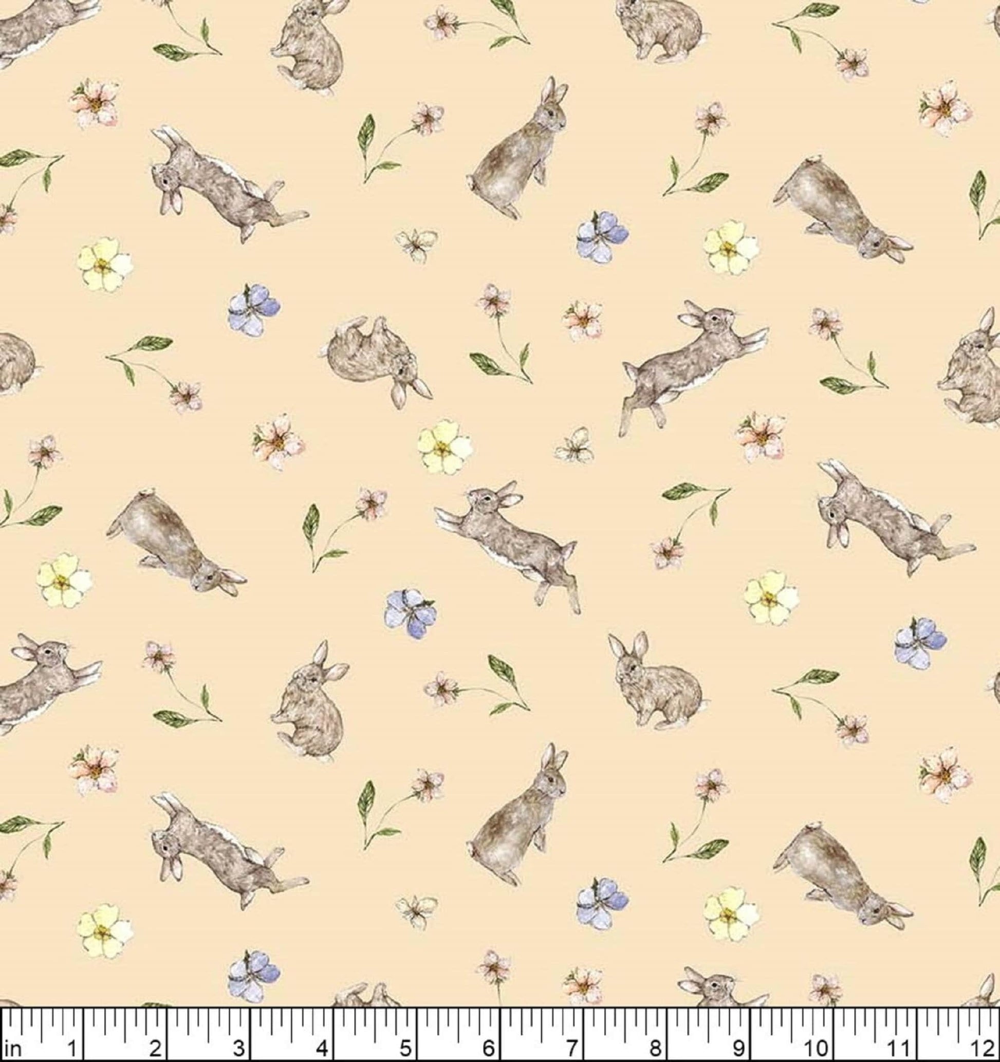 Rabbits Cream Heavenly Hedgerow Figo Fabrics 100% Quilters Cotton Fabric Fetish