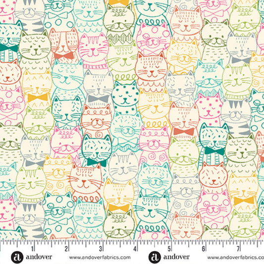 Cat Faces Cream Whiskers Makower UK Andover Fabrics Quilters Cotton Fabric Fetish