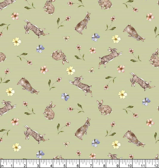 Rabbits Pistachio Heavenly Hedgerow Figo Fabrics 100% Quilters Cotton Fabric Fetish