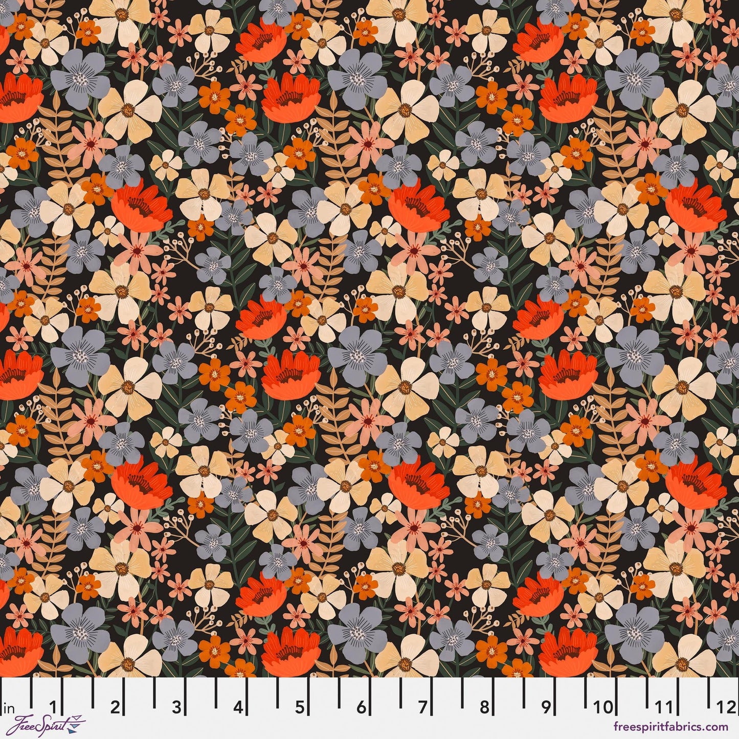 Laida Charcoal Bird Garden Mia Charro Freespirit Fabrics 100% Quilters Cotton Fabric Fetish