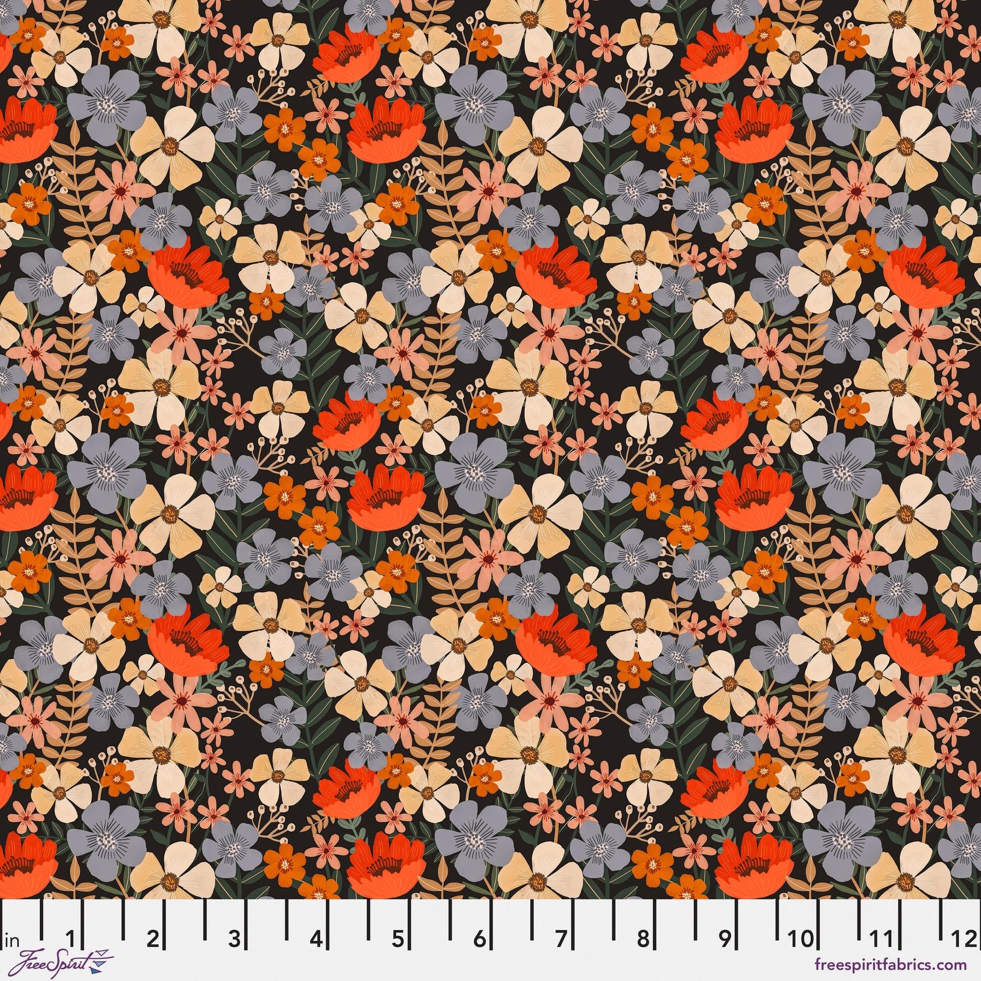 Laida Charcoal Bird Garden Mia Charro Freespirit Fabrics 100% Quilters Cotton Fabric Fetish