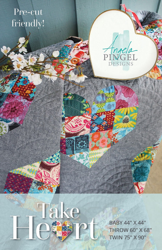 Take Heart Quilt Pattern Angela Pingel Designs Scrap or Fat Quarter bundle friendly 3 Sizes Fabric Fetish