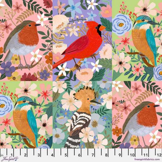 Beautiful Birds Multi PANEL Bird Garden Mia Charro Freespirit Fabrics 100% Quilters Cotton Fabric Fetish