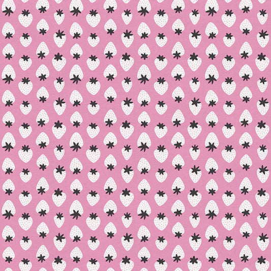 Strawberries Pink White Fruity Maja Faber Paintbrush Studio Fabric 100% Quilters Cotton 120 19892 Fabric Fetish